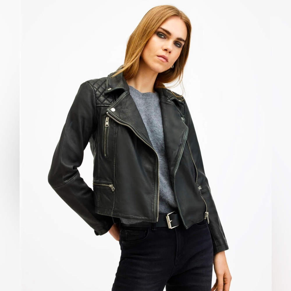 All Saints Cargo Distressed Leather Biker Jacket
